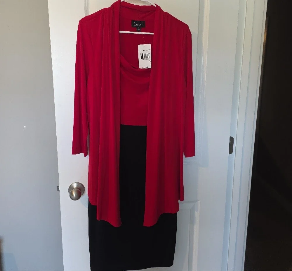 connected apparel Red Draped Top with Black Skirt Two-Piece Set